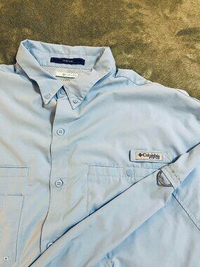 Columbia PFG Tamiami Shirt XXL Light Blue Long Sleeve Fishing Button Down Vented